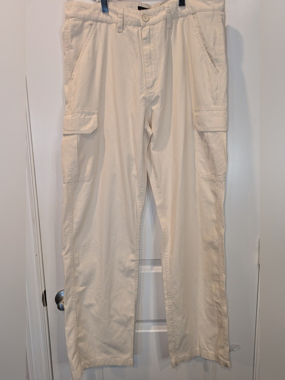 Brixton Relaxed Fit Cargo Pants Men's 34 Off White Cream 100% Cotton Utility